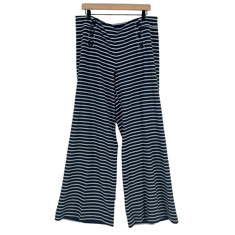 New York & Company Pants Womens XL Navy Blue White‎ Striped Sailor Lace Up